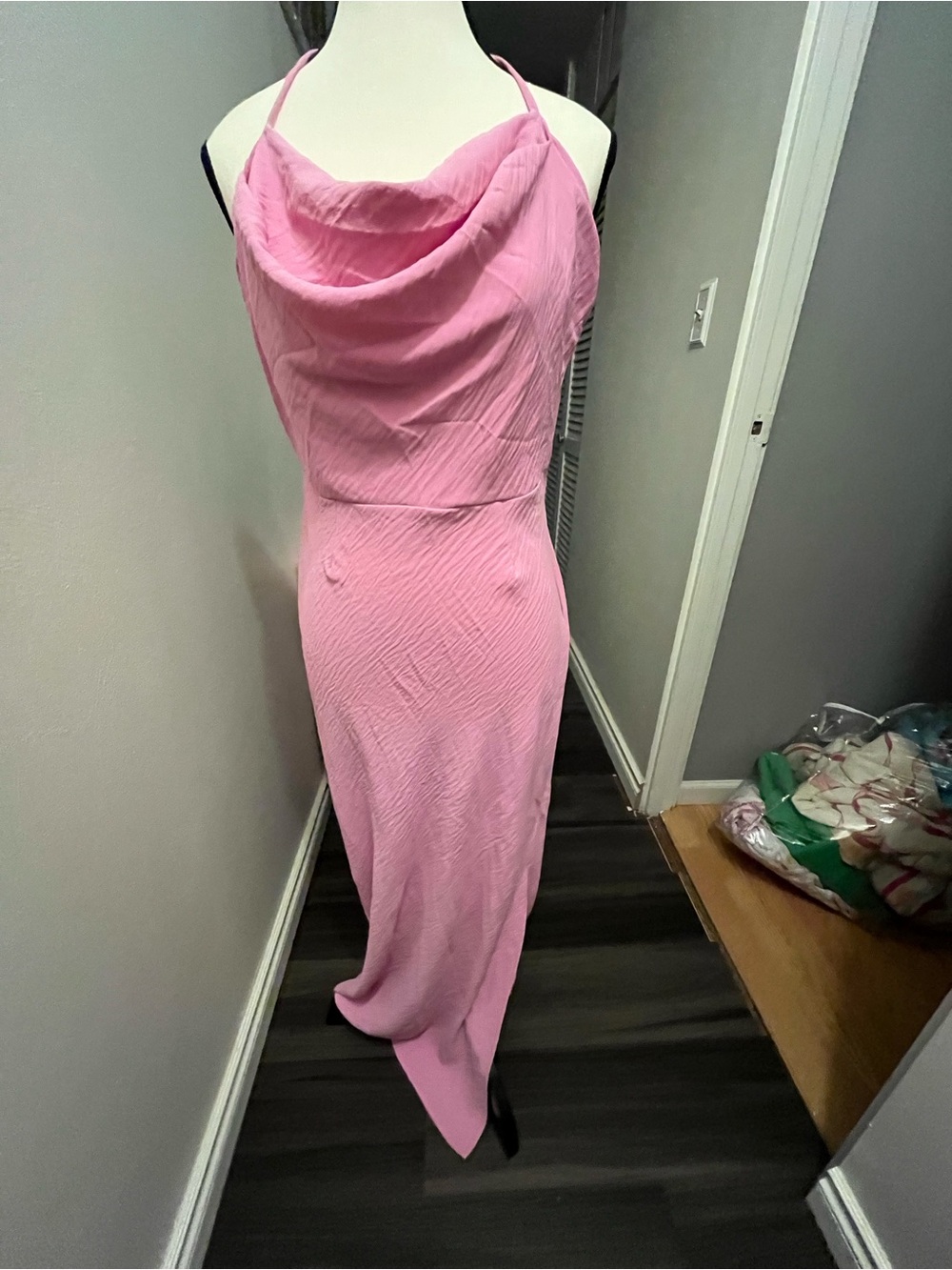 Fashion Nova Pink Draped Cowl Halter Maxi Dress